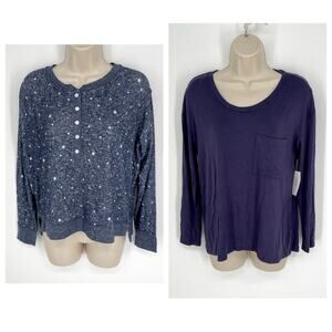 Alfani NWT 2 Pack Bundle Sleep Shirts Long Sleeve Sz XS Eclipse Blue, Blue Star